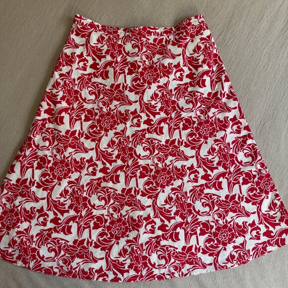 Spiegel Red White Crisp‎ Linen Cotton A-Line Fully Lined Skirt Size 4 - Picture 3 of 8